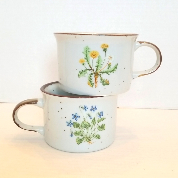 Vintage Ceramic Speckled Wildflower Mugs Anthropologie - Picture 2 of 11
